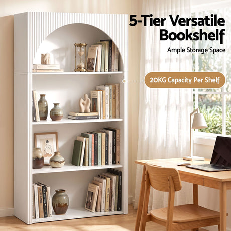 Artiss 4 Tier Bookshelf Arched Fluted Storage Display Cabinet Unit White, image 5