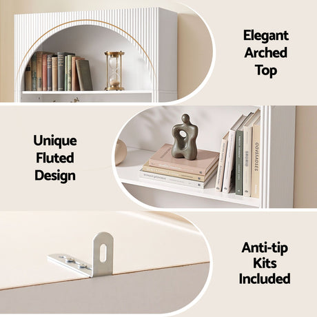 Artiss 4 Tier Bookshelf Arched Fluted Storage Display Cabinet Unit White, image 6