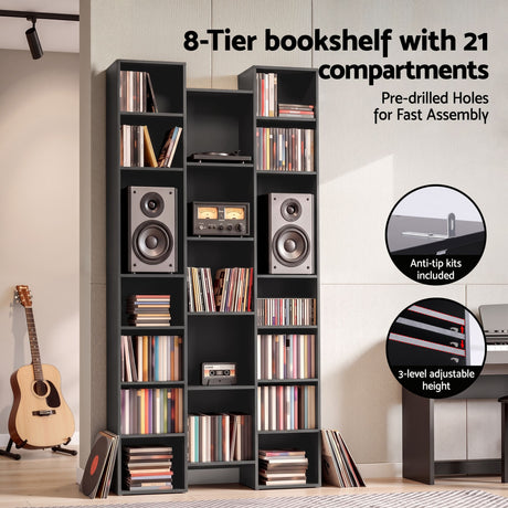 Artiss Bookshelf Display Shelves CD DVD Storage Rack Tall Bookcase Black, image 6