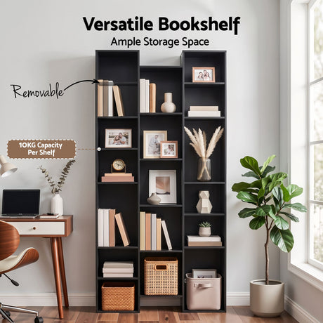 Artiss Bookshelf Display Shelves CD DVD Storage Rack Tall Bookcase Black, image 7