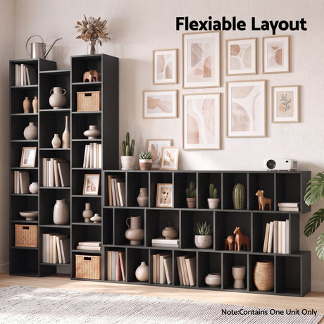 Artiss Bookshelf Display Shelves CD DVD Storage Rack Tall Bookcase Black, image 8