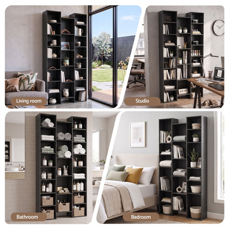 Artiss Bookshelf Display Shelves CD DVD Storage Rack Tall Bookcase Black, image 9
