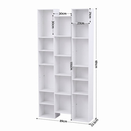 Artiss Bookshelf Display Shelves CD DVD Storage Rack Tall Bookcase White, image 4