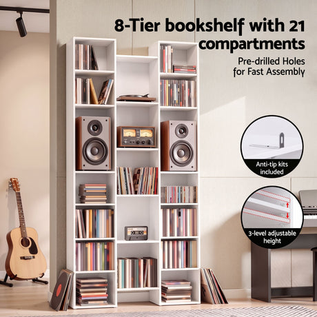Artiss Bookshelf Display Shelves CD DVD Storage Rack Tall Bookcase White, image 6