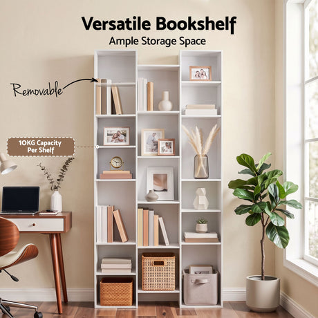 Artiss Bookshelf Display Shelves CD DVD Storage Rack Tall Bookcase White, image 7