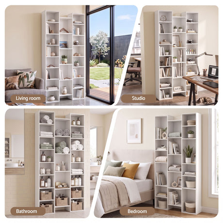 Artiss Bookshelf Display Shelves CD DVD Storage Rack Tall Bookcase White, image 9