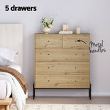 Artiss 5 Chest of Drawers - ARNO Pine - Rear View