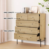 Artiss 5 Chest of Drawers - ARNO Pine - Close-Up Angle