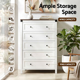 Artiss 5 Chest of Drawers Storage Tallboy White & Walnut - 45-Degree Angle