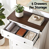 Artiss 5 Chest of Drawers Storage Tallboy White & Walnut - Rear View