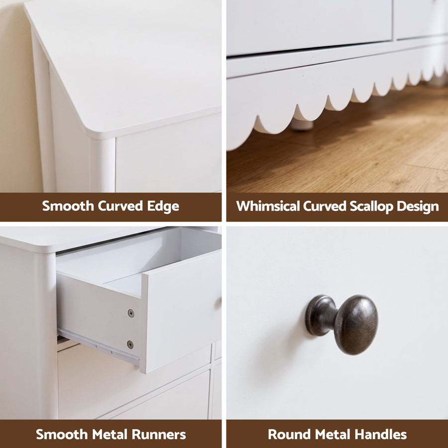 Artiss 6 Chest of Drawers Dresser Lowboy Curved Edge Scalloped White Bedroom, image 9