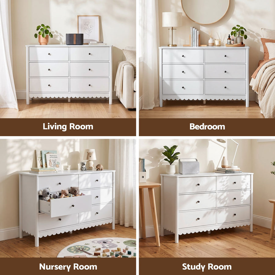 Artiss 6 Chest of Drawers Dresser Lowboy Curved Edge Scalloped White Bedroom, image 10