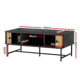 Artiss Coffee Table Sliding Drawer Door Black Boris - Front View