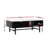 Artiss Coffee Table Drawer Storage Shelf Black - Front View