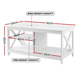 Artiss Coffee Table Storage Shelf White - Front View