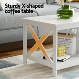 Artiss Coffee Table Storage Shelf White - Top-Down View