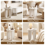 Artiss Round End Table High-Gloss Small Coffee Table Side Bedside Nightstand 40x45cm Cream white - Extra Image