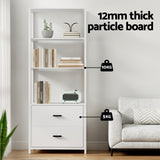 Artiss Bookshelf Display Shelf 2 Drawers 152CM White - Close-Up Angle