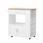 Artiss mobile kitchen island trolley with drawer and cabinet, white and pine, 3-tier side spice racks