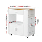 Artiss mobile kitchen island trolley with drawer and cabinet, white and pine, towel rack push bar
