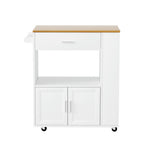 Artiss mobile kitchen island trolley with drawer and cabinet, white and pine, lockable universal casters