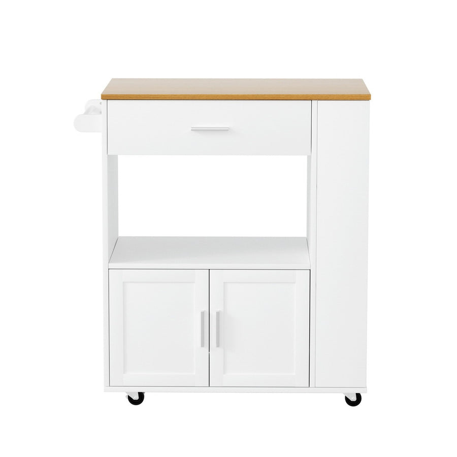 Artiss mobile kitchen island trolley with drawer and cabinet, white and pine, lockable universal casters