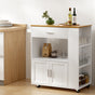Artiss Mobile Kitchen Island Trolley with Drawer, Cabinet and Spice Racks, White and Pine