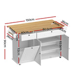 Artiss Kitchen Island Trolley Rolling Serving Cart Storage Drawer Cabinet 150cm White - Side View