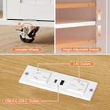 Artiss Kitchen Island Trolley Rolling Serving Cart Storage Drawer Cabinet 150cm White - Close-Up Angle