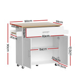 Artiss Kitchen Island Trolley Rolling Serving Cart Storage Drawer Cabinet 90cm White - Side View
