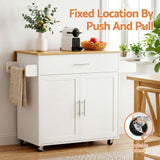 Artiss Kitchen Island Trolley Rolling Serving Cart Storage Drawer Cabinet 90cm White - Rear View