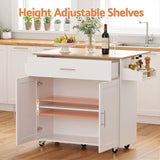 Artiss Kitchen Island Trolley Rolling Serving Cart Storage Drawer Cabinet 90cm White - Close-Up Angle