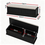 Artiss Storage Ottoman Blanket Box 140cm Fluted Black - Front View