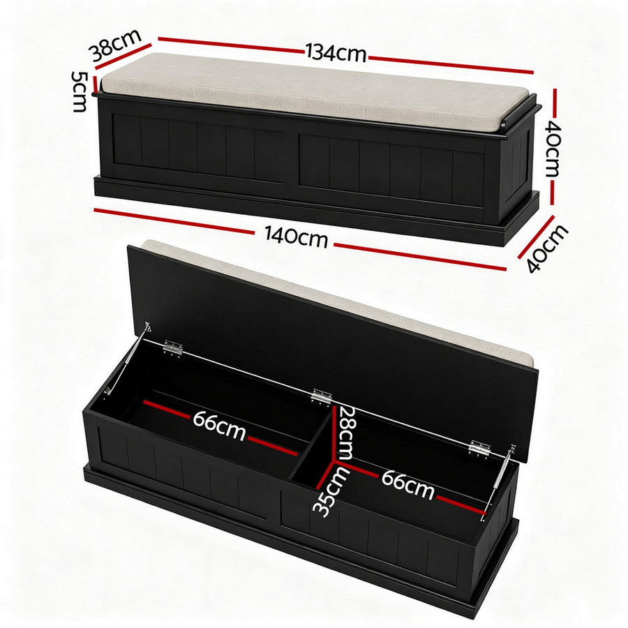 Artiss Storage Ottoman Blanket Box 140cm Fluted Black