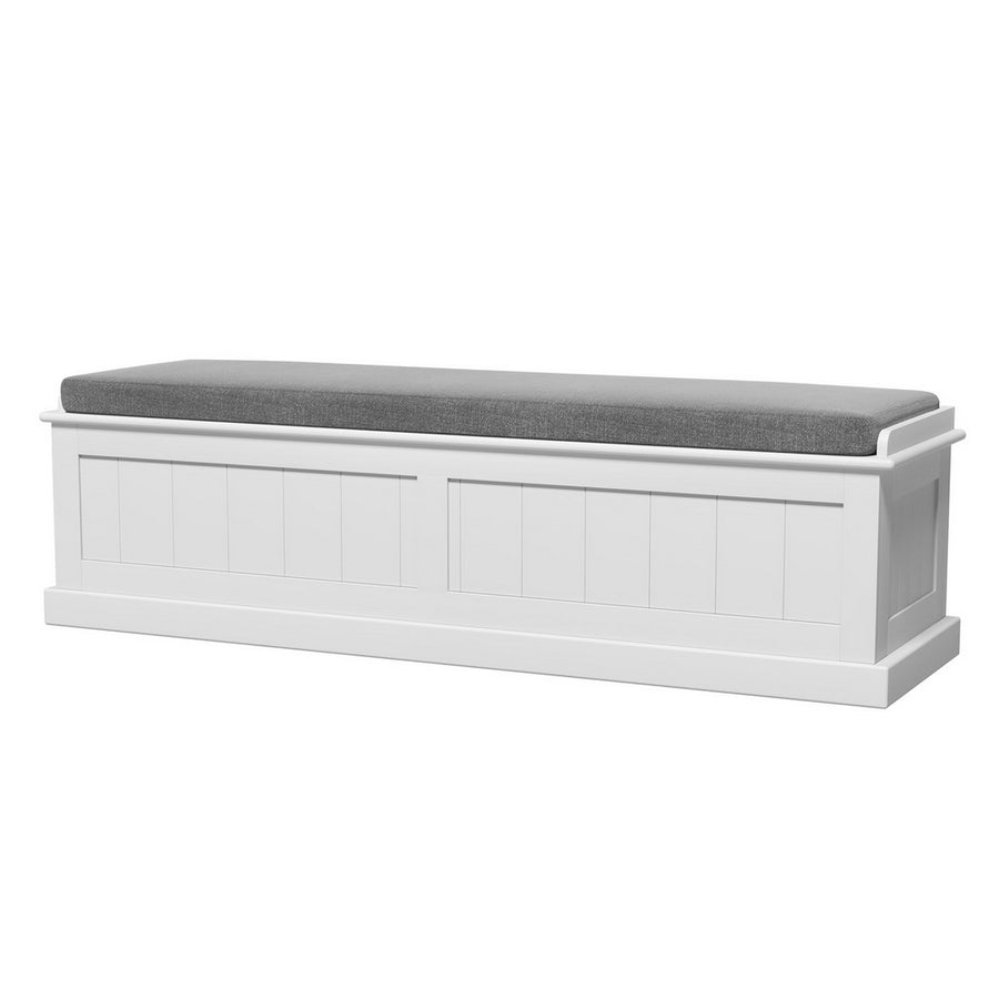 Artiss 140cm fluted storage ottoman blanket box, grey faux linen, image 7