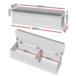Artiss 140cm fluted storage ottoman blanket box, grey faux linen, hinged lid open showing storage
