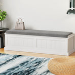 Artiss 140cm fluted storage ottoman blanket box, grey faux linen