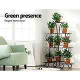 Artiss Plant Stand 9 Tier Metal Flower Pot Shelf Black - 45-Degree Angle
