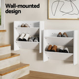 Artiss Shoe Rack 2-tier 12 Pairs Wall Mounted x2 - White - 45-Degree Angle