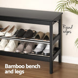 Artiss Shoe Rack Cabinet Bamboo Bench 10 Paris Black - 45-Degree Angle