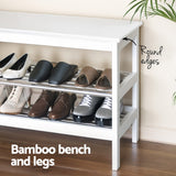 Artiss Shoe Rack Cabinet Bamboo Bench 10 Paris White - 45-Degree Angle