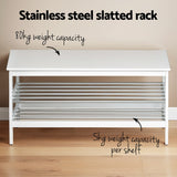 Artiss Shoe Rack Cabinet Bamboo Bench 10 Paris White - Rear View