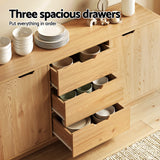 Artiss Buffet Sideboard Cabinet Storage Kitchen Cupboard Drawers Round Edge Oak - Rear View