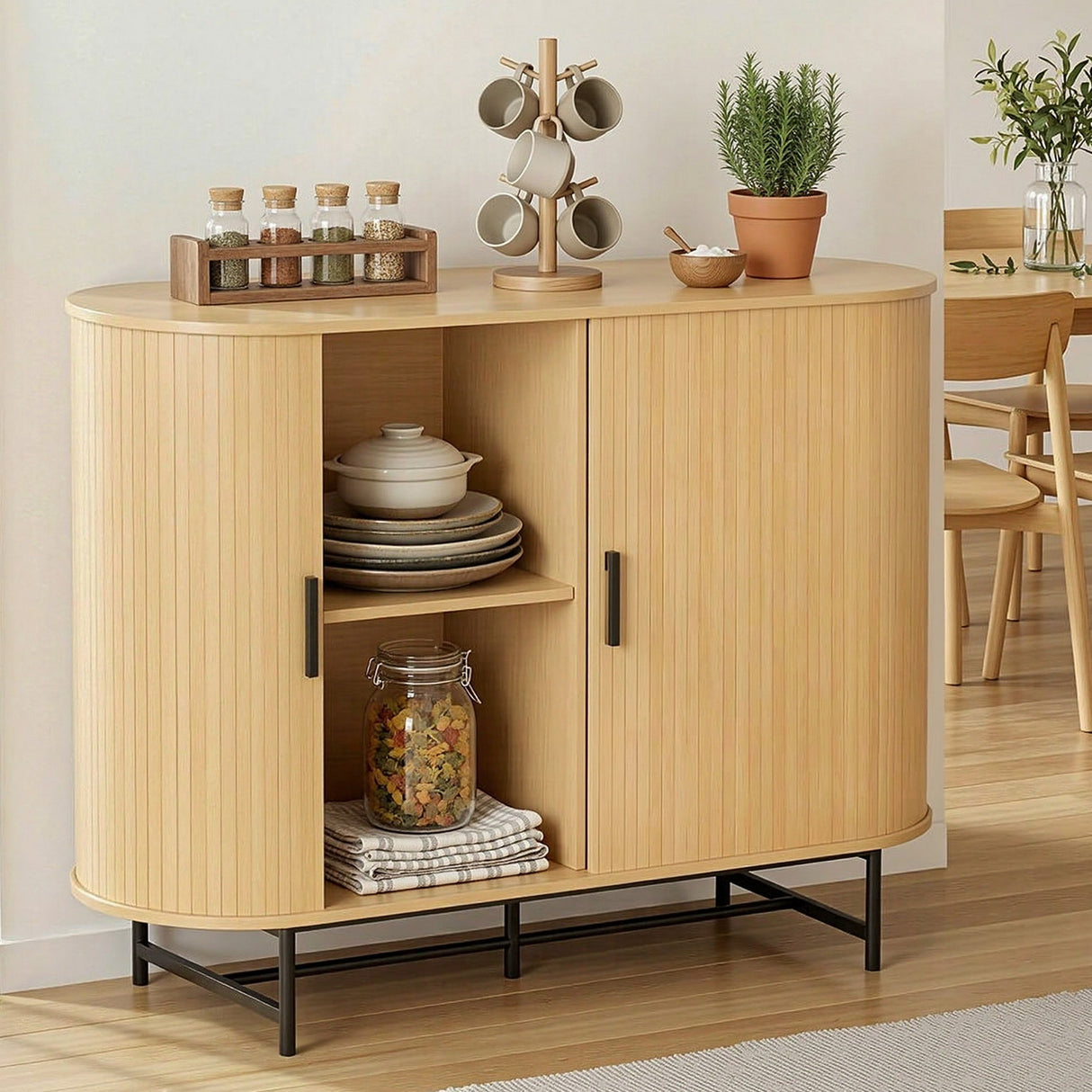 Artiss Buffet Sideboard Cupboard Cabinet Sliding Doors Pantry Storage Oak PIIA
