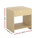 Artiss Bedside Table Drawer Open Shelf Pine - Front View