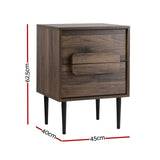 Artiss Bedside Table Nightstand 2 Drawers - Walnut - Front View