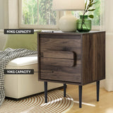 Artiss Bedside Table Nightstand 2 Drawers - Walnut - 45-Degree Angle