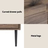 Artiss Bedside Table Nightstand 2 Drawers - Walnut - Rear View