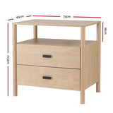 Artiss Bedside Table Nightstand 2 Drawers - Pine - Top-Down View
