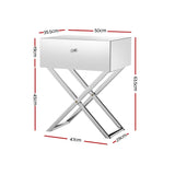 Artiss Mirrored Bedside Table Drawers Side Table Storage Nightstand Silver MOCO - Front View